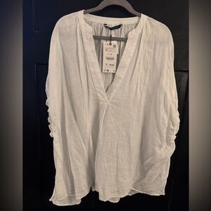 Zara White V-Neck Blouse